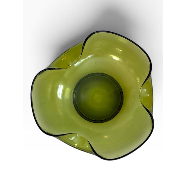 Mid-Century Modern Vintage Olive Green Glass Bowl | Organic Freeform Scalloped Rim | Mid-Century Style For Sale - Image 3 of 5