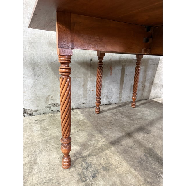 Brown Antique American Sheraton Cherry Drop Leaf Dining Table Rope Twist Legs 1830s For Sale - Image 8 of 11