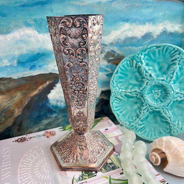Early 20th Century Vintage Repousse Silverplate Flute Vase by Barbour Silver Co. For Sale - Image 5 of 12