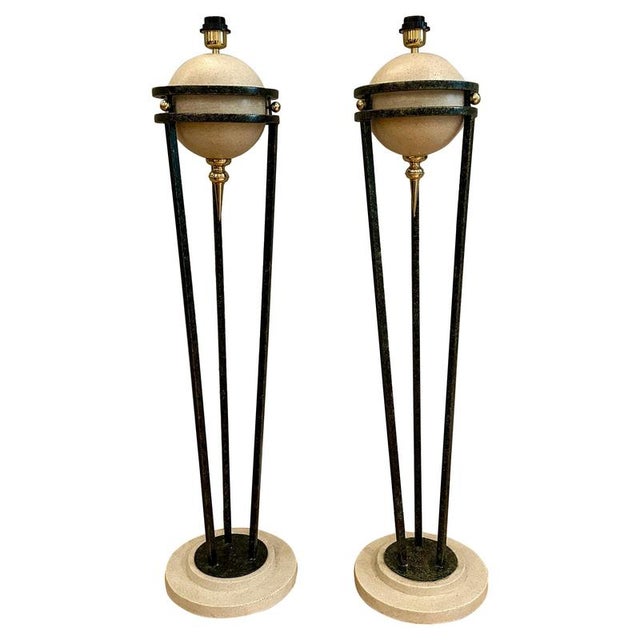 Vintage Floor Lamps in Travertine and Brass by Michael Taylor, 1980, Set of 2 For Sale - Image 11 of 11