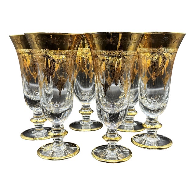 24 Karat Gold-Plated Crystal Glasses from SC Line, 1960s, Set of 6 For Sale
