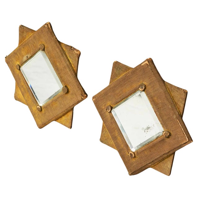 Star Shaped Wall Mirrors in Faded Velvet, Late 19th Century, Set of 2 For Sale