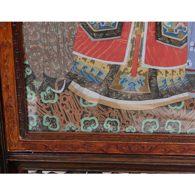 Chinese Silk Woven Hardwood Screens, 1840s, Set of 2 For Sale - Image 3 of 14