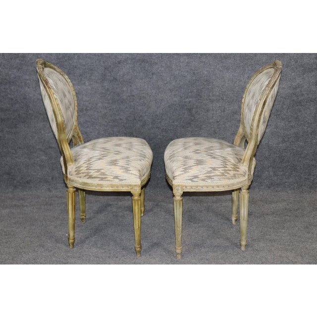 French Pair French Louis XVI Style Painted Side Chairs For Sale - Image 3 of 13