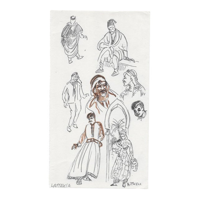 1960s Ivy Attwell Syrian Figure Drawing For Sale