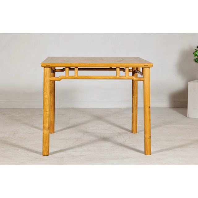 Vintage Chinese Square Top Elmwood Side Table with Geometric Apron For Sale - Image 12 of 12