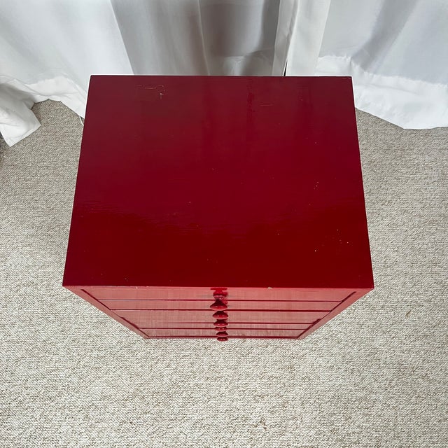 Wood Small Workshop Cabinet in Red Lacquered Pine, 1980s For Sale - Image 7 of 16