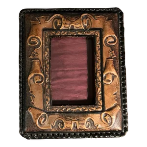 1920’s Hand Tooled & Embossed Leather Small Tabletop Photo Frame 3 X 4.5