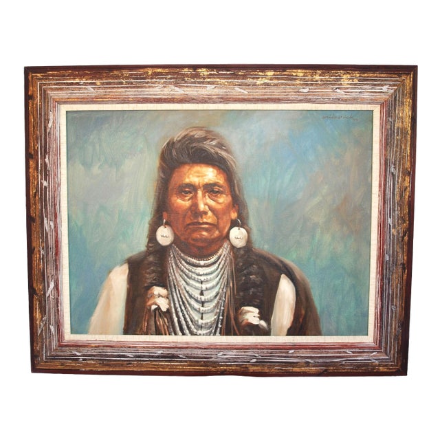 Vintage Oil on Canvas Painting of American Indian Chief Joseph For Sale