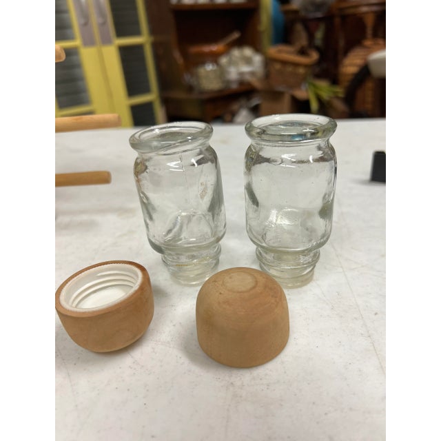 Wood Mid Century Wooden Spoon Holder with Salt & Pepper Set -8 Pieces For Sale - Image 7 of 10