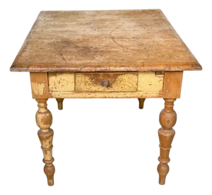 19th-Century American Pine Farm Table Original Surface, One Drawer
