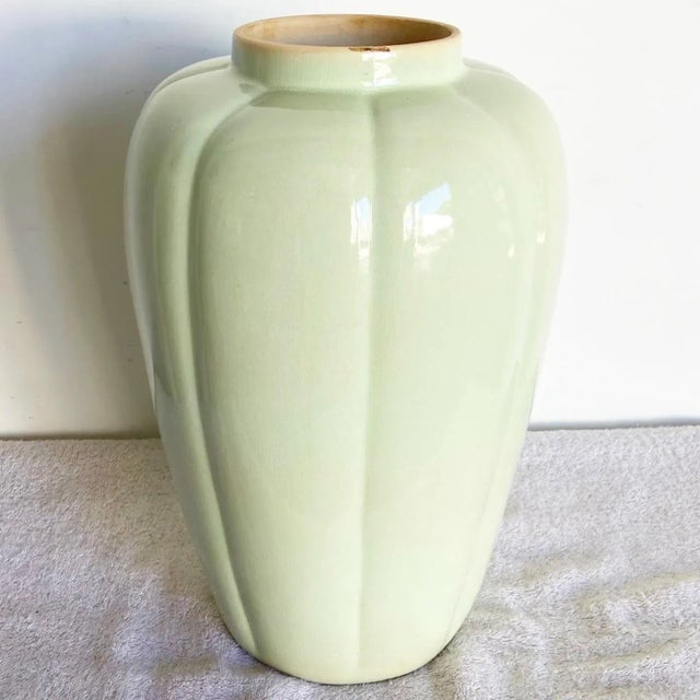 Postmodern Postmodern Light Green Scalloped Ceramic Vase For Sale - Image 3 of 8