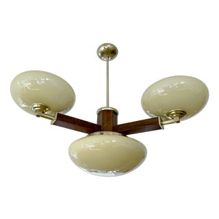 Art Deco Pendant Light in Wood & Glass, 1930s For Sale