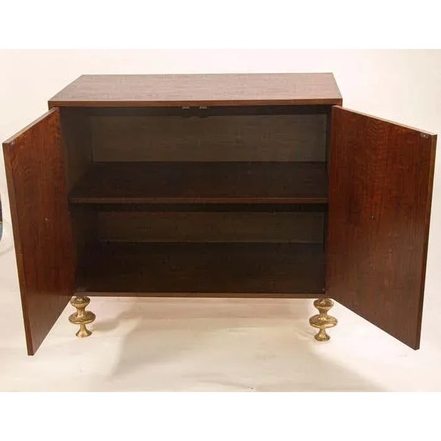 Wood Walnut and Bronze Bar Cabinet With Hand-sculpted Bronze Handles and Legs For Sale - Image 7 of 7