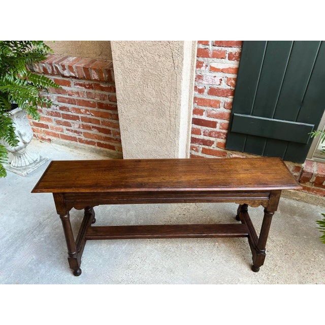 Late 19th Century Antique English Oak Bench Stool Farmhouse Table Trestle Jacobean Circa 1890 For Sale - Image 5 of 12