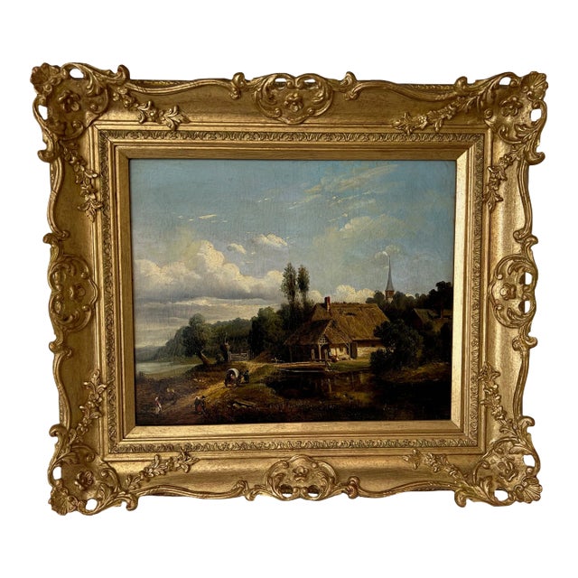 Arthur James Stark Thatched Cottage Landscape Painting, Framed For Sale
