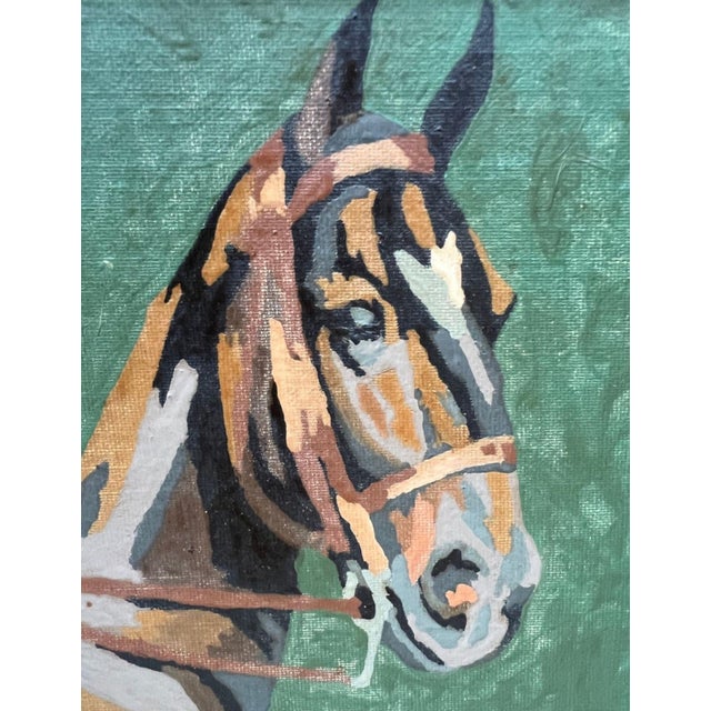 American Pair of Vintage Equestrian Horse Portrait Oil Paintings in Rustic Wood Frames For Sale - Image 3 of 7