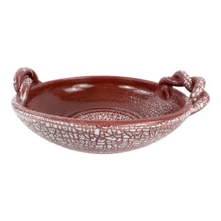 Large Accolay Ceramic Fruit Bowl With Twisted Handles, Burgundy Glaze For Sale