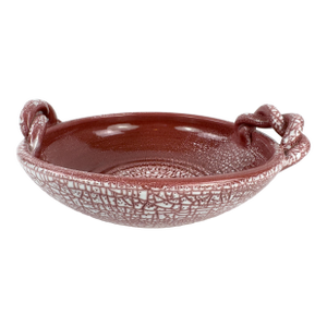 Large Accolay Ceramic Fruit Bowl With Twisted Handles, Burgundy Glaze