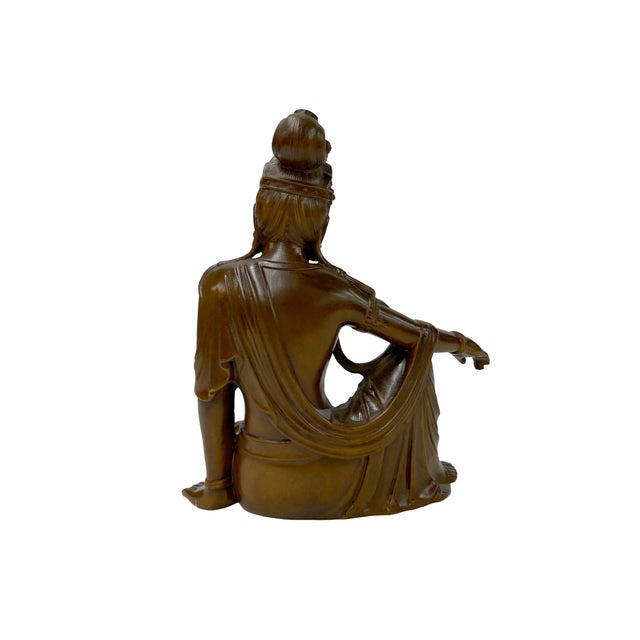 Asian 5" Wood Carved Zen Meditation Guan Yin Bodhisattva Serene Figure For Sale - Image 3 of 9