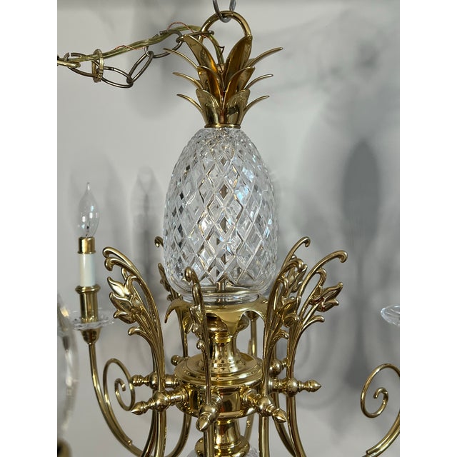 Late 20th Century Vintage 8 Light Cut Crystal and Brass Pineapple Chandelier For Sale - Image 5 of 12