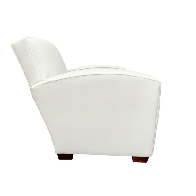 Contemporary Pearl White Leather Club Armchair With Curving Arms For Sale - Image 3 of 4