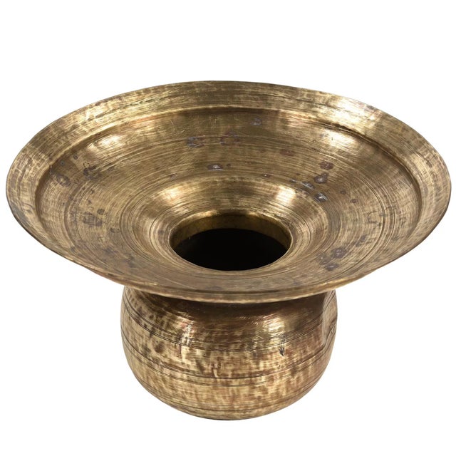 Far Pavilions Handcrafted Antique Brass Urli Bowl With Wide Rim | 12 Inch Indian Decorative Metal Planter Vase | Unique Boho Centerpiece Housewarming Gift For Sale - Image 4 of 5