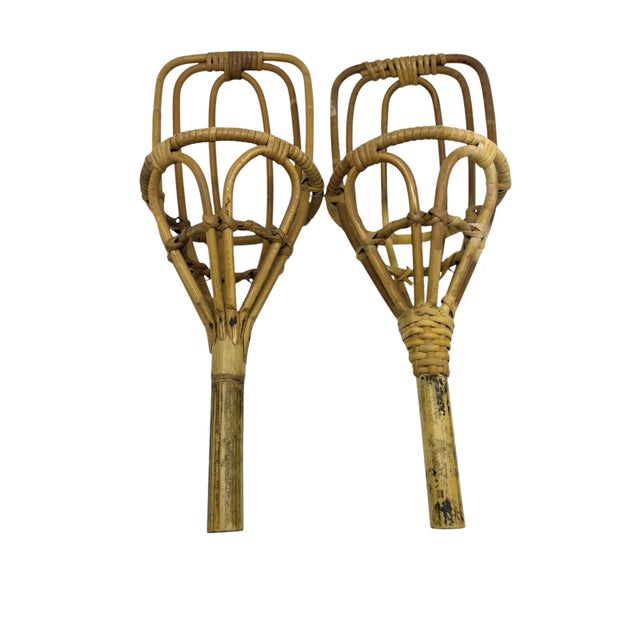 1960s Vintage Bamboo Jai Alai Ball Catchers Gaming- a Pair For Sale - Image 4 of 8