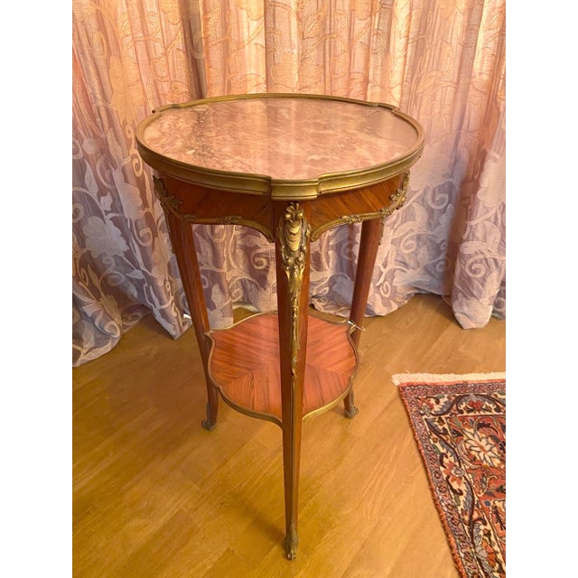 Antique 19th-Century French Louis XVI Side Table With Marble Top & Gilded Bronze – 1 Piece For Sale - Image 4 of 16