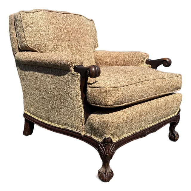 Antique Ball & Claw Upholstered Club Chair For Sale