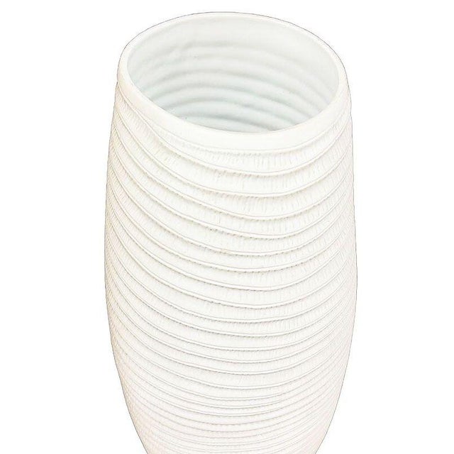 White Ribbed Textured Coiled "Coco" Ceramic Vase W/ Matte Finish by Bahari For Sale - Image 8 of 10