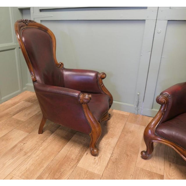 Victorian Leather Spoon-Back Easy Chairs, Set of 2 For Sale - Image 6 of 9