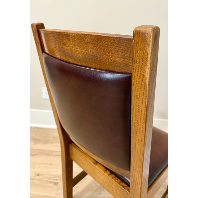 1990s Stickley Mission Oak Leather Back Cottage Side Chair For Sale - Image 5 of 12