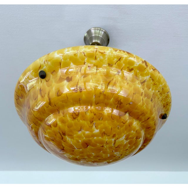 Metal Art Deco Amber Glass Pendant Light, 1930s For Sale - Image 7 of 14
