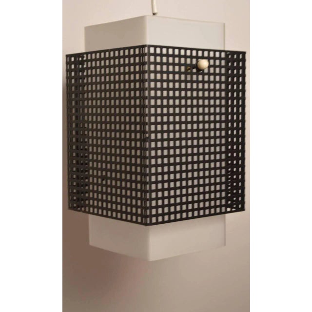 Grid Motif Squared Black and White Pendant Chandelier For Sale In New York - Image 6 of 8