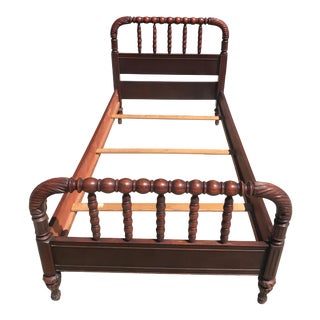 Antique Jenny Lind Drexel English Solid Mahogany Twin Spindle Bedframe For Sale