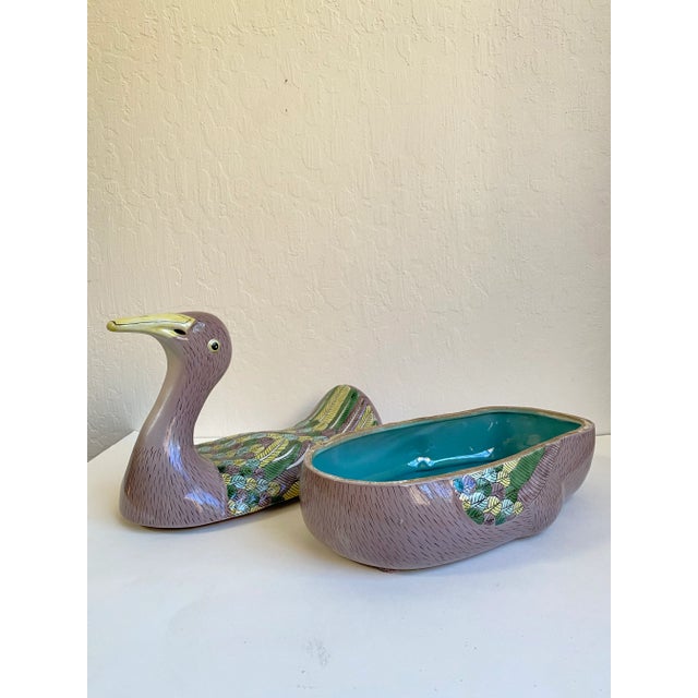 Chinese 19th Century Chinese Export Style Hand Painted Porcelain Bird Covered Dish For Sale - Image 3 of 13