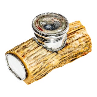 Fantastic Antique Antler Sterling Silver Desk Inkwell Paperweight For Sale