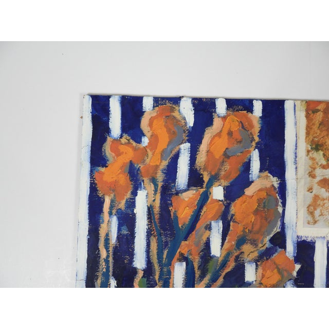 2000 - 2009 Contemporary Expressionist Floral Blue Stripe Painting For Sale - Image 5 of 7