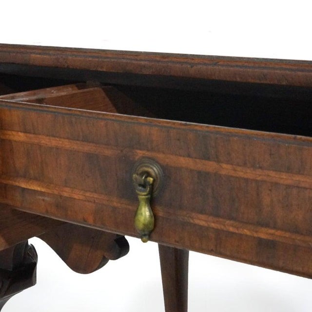 Brown Antique English Queen Anne Carved Mahogany & Satinwood Inlaid Low Boy 18th C For Sale - Image 8 of 18