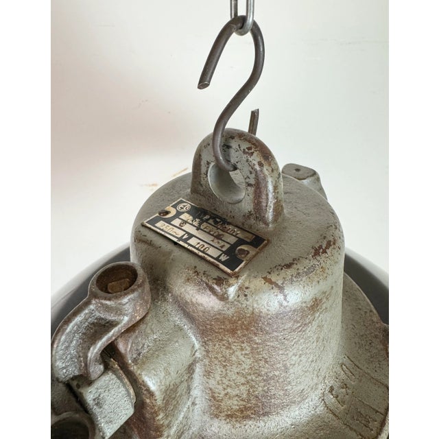 Black Black Enamel and Cast Iron Industrial Cage Pendant Light from Elektrosvit, 1960s For Sale - Image 8 of 18