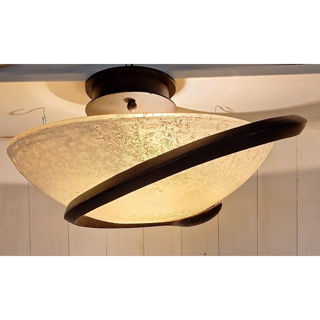 1980s Vintage Italian Ceiling Lamp with Curved Metal Frame and Frosted Glass Shade from Lamp International, 1980s For Sale - Image 5 of 15