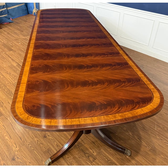 Leighton Hall Furniture Traditional Multi-Banded Georgian Style Mahogany Dining Table by Leighton Hall - Showroom Sample For Sale - Image 4 of 16