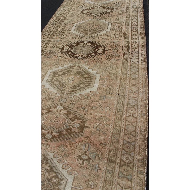 Mid 20th Century Vintage Persian Karajeh Runner With Geometric Medallion Design in Soft Neutral For Sale - Image 5 of 13