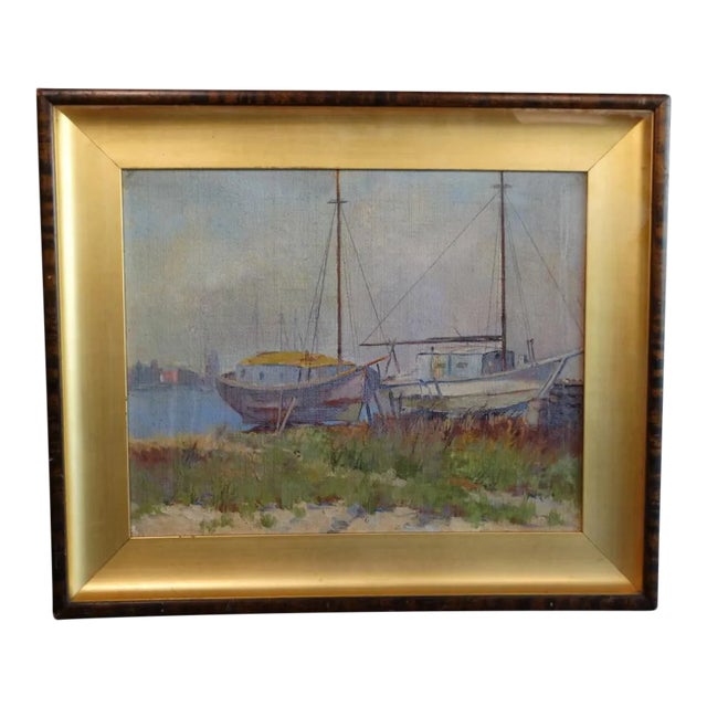 San Francisco Harbor Oil Painting on Board For Sale