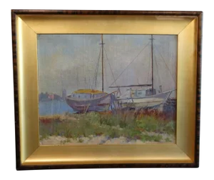 San Francisco Harbor Oil Painting on Board