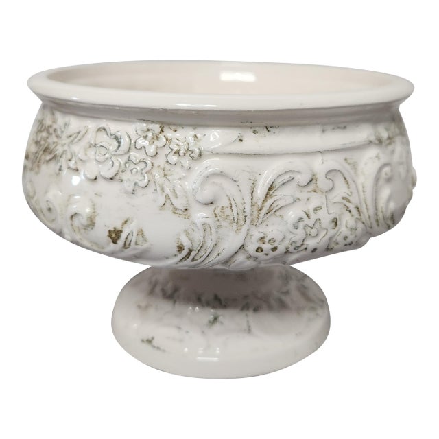 Vintage Mid-Century Relpo Ornate Embossed Footed Ceramic Planter Bowl - Style #5893 For Sale
