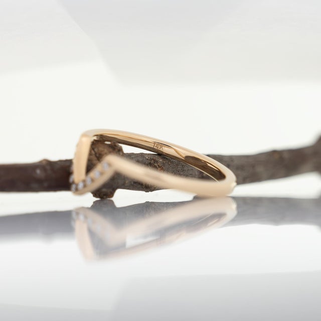 Gold Minimalist Earth Mined Diamond Band in Solid 14k Gold – Delicate Stackable Ring, Size 6.75 For Sale - Image 8 of 8