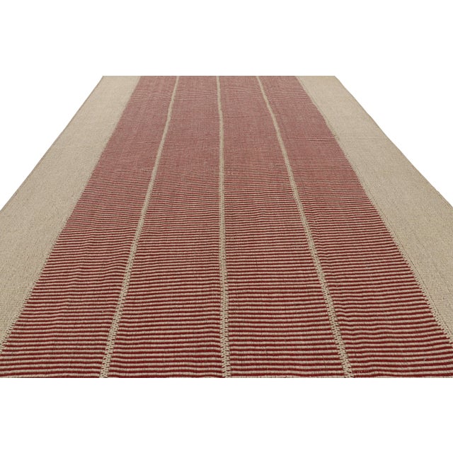 2010s Rug & Kilim’s Contemporary Kilim in Red and Beige Textural Stripes For Sale - Image 5 of 8