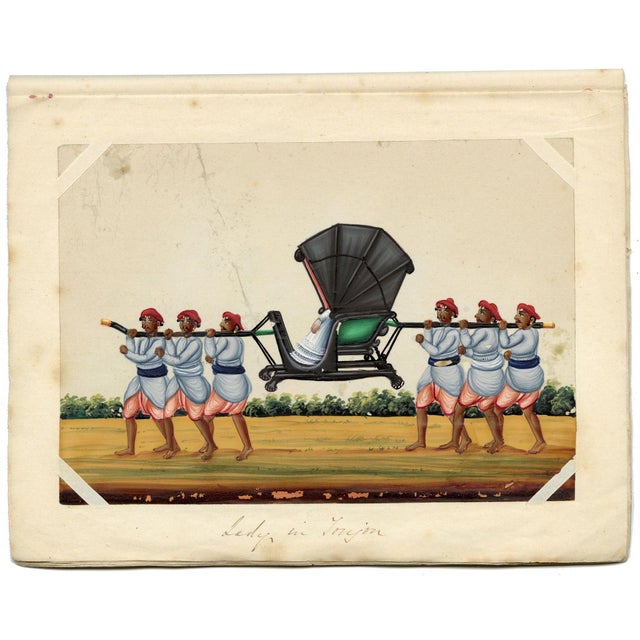 Paper Indian Company School, Lady in a Tonjon, 1800s, Gouache on Paper For Sale - Image 7 of 9